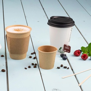 Gobelets à café en papier écologiques biodégradables de 12 oz, blancs, Ø 90 mm, imprimés avec l'icône Ecoup, à paroi simple, grand format - Product Image 6