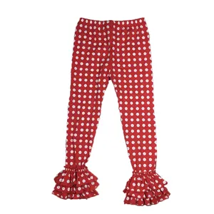 Qingli Wholesale Children Boutique Clothing Kids Polka Dot Pants Toddler Girls Triple Ruffle Pants