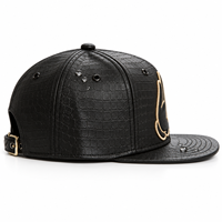 Casquette Snapback en cuir véritable avec logo brodé 3D personnalisé, visière plate vintage, 6 panneaux, casquette noire de haute qualité pour hommes