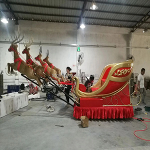 Outdoor <strong>Santa</strong> Sleigh Christmas Reindeer And Sleigh With Wheel Customizable Decor Fiberglass Resin Sculpture