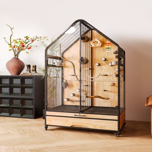 Luxe Papegaai Villa Grote Ruimte Vogelkooi Verplaatsbaar Koolstofstaal & Roestvrij Staal Milieuvriendelijk Duurzaam Panoramisch - Product Image 4