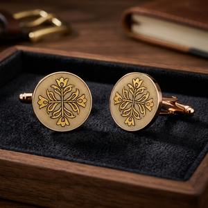 Vintage Tulip Cross Engraved Antique <b>Gold</b> Metal Cufflinks Mayrabygungun Handmade for Men's Weddings Anniversaries Parties <b>Formal</b> - Product Image 4