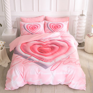 Set di Biancheria da Letto con Cuori <span class=keywords><strong>Rosa</strong></span> Stampati in 3D - <span class=keywords><strong>Copripiumino</strong></span> in Fibra Sintetica 3 Pezzi - Product Image 1
