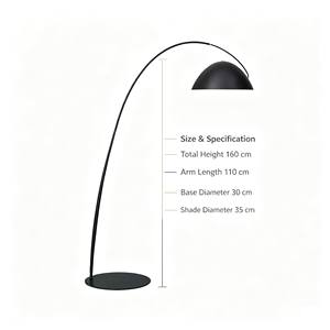 Lampadaire moderne noir en <span class=keywords><strong>arc</strong></span>, grande lampe sur pied incurvée avec abat-jour en dôme métallique, luminaire décoratif pour salon - Product Image 6