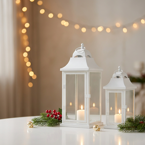 Lanterne à bougie en métal blanc, dernière création des fabricants, pour la décoration intérieure et extérieure - Product Image 2