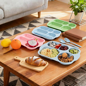Plateau à dîner en <span class=keywords><strong>plastique</strong></span> écologique, assiette rectangulaire moderne avec fourchette, cuillère et baguettes, pour enfants et adultes. - Product Image 1
