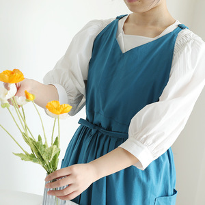 A-line Apron V-neck Sleeveless Cotton Solid Color Adult Apron For Cooking Daily Use Green Lake Blue Light Green - Product Image 3