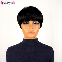 Perruque en cheveux humains pour femmes, coupe bob, coupe pixie, noire naturelle, volumineuse, pour usage quotidien, en stock important