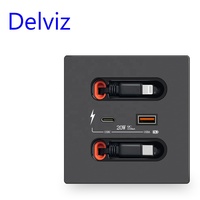 Enchufe USB Tipo-C Universal Delviz con Cable de Carga Retráctil, Panel para PC, Puerto USBA+USBC de 20W, Enchufe USB de Carga Rápida para Pared