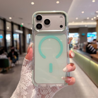 Étui de téléphone magnétique brillant de couleur unie de qualité supérieure pour iPhone 17 16 Pro Max 15, protection de l'appareil photo, antichoc, coque arrière transparente en TPU