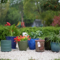 Nouveau pot de fleurs rond bleu de style oriental, écologique, pour plantes en pot