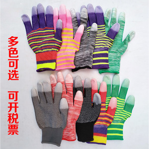 Nylon Pu Coated Finger Gloves Striped Anti Slip Breathable Work Gloves General Purpose 13 Stitches Raised Micro Diamond Texture - Product Image 4