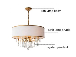 JYLIGHTING Luxury plafoniere in cristallo dorato moderno lampadario <span class=keywords><strong>Vintage</strong></span> paralume in tessuto elegante appeso a casa Hotel - Product Image 5