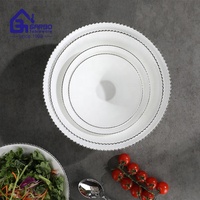 Assiette à soupe en verre opale blanc de 9 pouces avec bord argenté, vente en gros, assiette opale avec logo de marque, assiette de service profonde en opale laiteuse