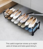 Meuble à chaussures roulant à deux niveaux, profil bas, en métal, sur roulettes, pour petits espaces, sous le lit ou dans le placard