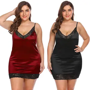 hot selling sexy sling satin night gown lace plus size night dresses for woman