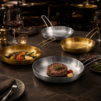 Plat de service coréen en acier inoxydable doré, rond, avec longue poignée, pour barbecue, dessert et vaisselle