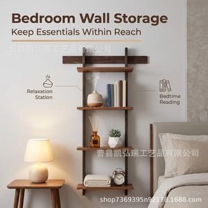Wooden Chinese-style multi-layer <b>wall</b> storage rack, <b>wall</b>-<b>mounted</b> organizer <b>shelf</b>, living room and bedroom plant display rack - Product Image 3