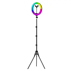 Pemegang tempurate warna dapat diatur, dengan lampu LED 360 foto untuk pesta terus menerus dengan dudukan Tripod pegangan ponsel pintar