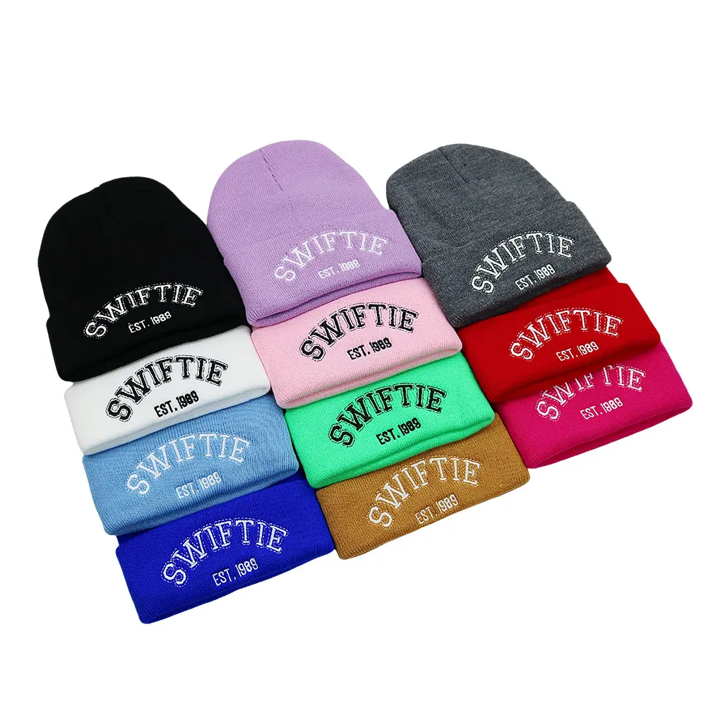 Kualitas tinggi Taylor Swiftie 1989 Beanie Harga terbaik kustom topi musim dingin hangat Pria Wanita topi kupluk rajut