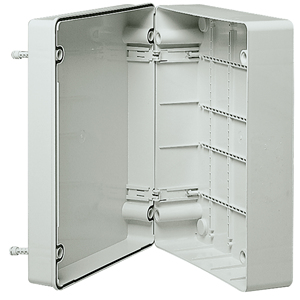Boîtier de jonction 380x300x120mm IP56 pour extérieur avec rails de montage et entrées de câbles pour la distribution électrique - Product Image 1