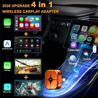 Dongle sans fil 4-en-1 CarPlay Android Auto AirPlay Mirror Cast, adaptateur USB Plug&Play OEM pour voiture, liaison automatique stable à faible latence