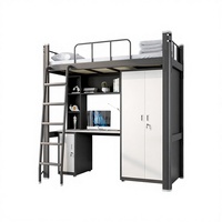 Lit superposé moderne en métal pour dortoir, avec bureau et armoire intégrés, idéal pour étudiants, écoles, hôpitaux, auberges et appartements, gain de place et réglable