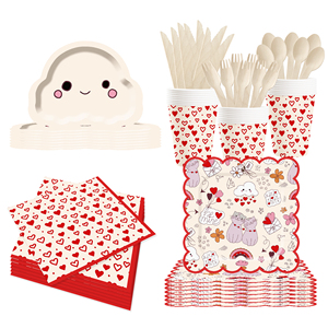 DAMAI Nuevo Diseño, Juego de Vajilla Desechable con Forma de Nube para Fiestas de Cumpleaños con Temática de San Valentín, Platos, Servilletas y Vasos de Papel - Product Image 2