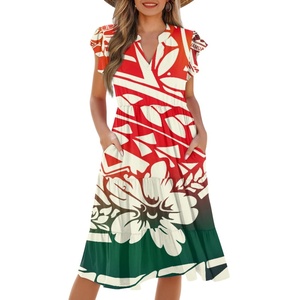 All'ingrosso Plumeria tribale polinesiano Custom alla moda abiti da donna con scollo a V maniche a volant bei vestiti per giovani donne - Product Image 2