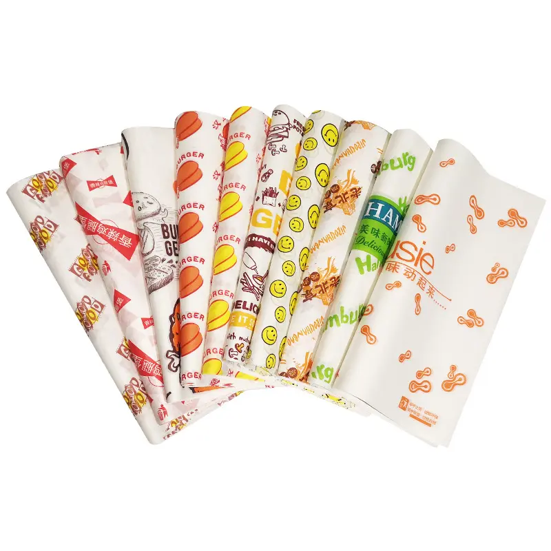 Custom hamburger paper food packing wrapping paper wax greaseproof paper for food