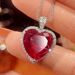 Valentine's Day Jewelry Eco-friendly Copper 15*15MM Heart Cut Cubic Zircon Imitation Blue <b>Crystal</b> Necklace/<b>Earrings</b>/Ring Set - Product Image 4