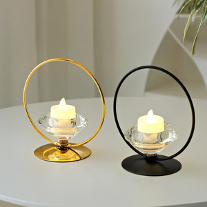 Crystal Candle <b>Holder</b> With Metal Ring Base Flameless <b>Tealight</b> For Home Decoration - Product Image 2