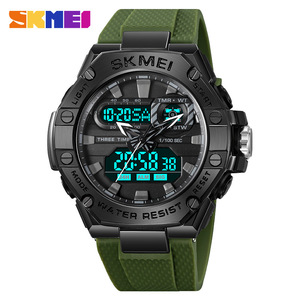 Skmei Men's Sports Watch Dual Display Electronic Watch Waterproof TPU Strap Military Green Black Alarm <b>Led</b> Flashlight - Product Image 2