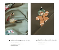 Parure de lit brodée de Noël 100 % coton pur, comprenant drap-housse, drap plat et taies d'oreiller, idéale pour la chambre à coucher