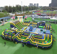 Parcours d'obstacles gonflable bleu et jaune Hualong, qualité commerciale, pour enfants, pour parcs urbains