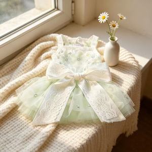 Pet <b>Clothes</b> Dog <b>Cat</b> Spring Summer Lace Dress Green Elf Princess Cut Breathable Skirt - Product Image 1
