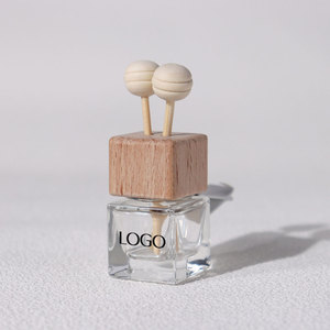 Custom Square 8ML Reed <b>Diffuser</b> Glass Aroma <b>Bottle</b> Vent Car Air Freshener <b>Diffuser</b> <b>Bottle</b> With Wooden Cap Vent Clip - Product Image 1