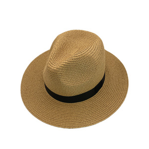 Sombrero de Paja de Ala Ancha, Protección Solar, Sombrero de Viaje para la Playa, Talla Única, Beige, Tejido de Papel, Estilo Retro - Product Image 1