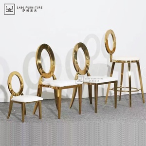 Silla de comedor de cuero con respaldo ovalado dorado moderno, venta al por mayor, muebles apilables de acero inoxidable para eventos para apartamentos de sala de estar - Product Image 3