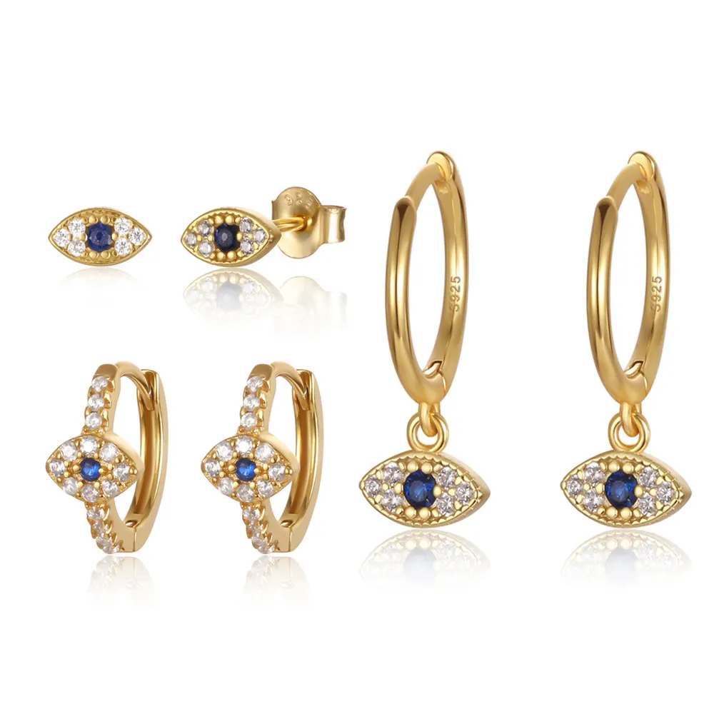 18k Gold plated stud earrings 925 sterling silver eye evil hoop higgie earring set women 2021