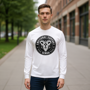 T-shirt à manches longues Emotional Support Demon, design graphique noir, taille adulte unisexe - Product Image 3