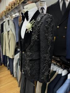 シングルブレストラインストーンメンズスーツ3ピース高級セットジャケットベストパンツ手作りビーズウェディング新郎フォーマルウェア - Product Image 4