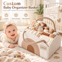 Organisateur de couches pour bébé avec logo personnalisé, panier de rangement portable en corde de coton avec poignées pour les essentiels du nouveau-né