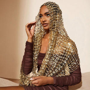 شال نسائي فاخر مزين بالترتر مع أهداب للعروس ووصيفات العروس، كيب زفاف ذهبي براق بتصميم عتيق، وشاح للحفلات - Product Image 1