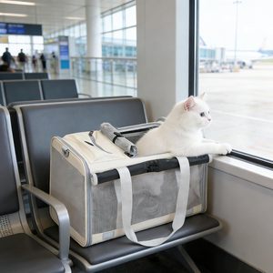 Nzphde Pet <b>Carrier</b> Bag For <b>Cats</b> Small Dogs Airline Approved <b>Soft</b> Sided With Mesh Windows Shoulder Strap Beige - Product Image 4