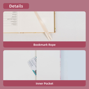 Diario Económico Personalizado con Cubierta de Cuero PU Floral Rosa, Bordes Dorados, Ilustraciones Antiguas, Marcapáginas y Bolsillo - Product Image 3