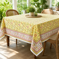 Nappe rectangulaire en coton 100% à imprimé floral jaune avec bordure décorative pour la décoration de la maison