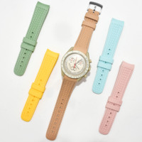 Bracelet de montre en silicone élastique respirant en gros, extrémité incurvée, 20 mm, pour Moonswatch, compatible