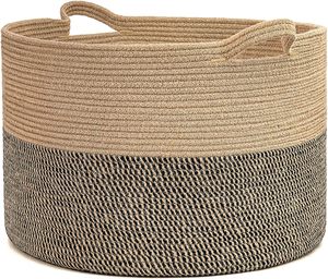Xxxlarge Cotton Rope Basket 21.7_ X 21.7_ X 13.8_ Woven Baby Laundry Blanket Basket Toy With Handle Storage Basket