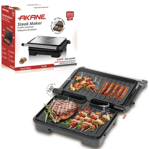 Machine à steak AKANE 1000W avec revêtement antiadhésif, chauffage double face, ouverture à 180 degrés, conception de chaleur uniforme - Product Image 1